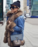 Denim Natural Fox Fur Thick Warm Parka