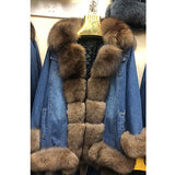 Denim Real Fur Thick Warm Fur Parka