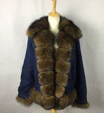 Denim Real Fur Thick Warm Fur Parka