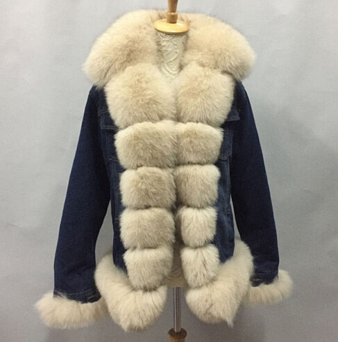 Denim Real Fur Thick Warm Fur Parka