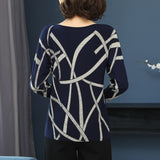 Elegant Geometric Print Color Block O-Neck Pullover Long Sleeve Knitted sweaters