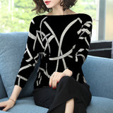 Elegant Geometric Print Color Block O-Neck Pullover Long Sleeve Knitted sweaters