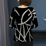 Elegant Geometric Print Color Block O-Neck Pullover Long Sleeve Knitted sweaters