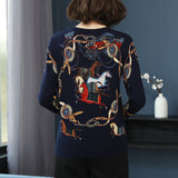 High Quality Winter Loose Knitted Horse Print Pullover O-Neck Sweater