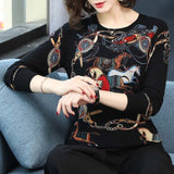 High Quality Winter Loose Knitted Horse Print Pullover O-Neck Sweater