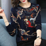 High Quality Winter Loose Knitted Horse Print Pullover O-Neck Sweater