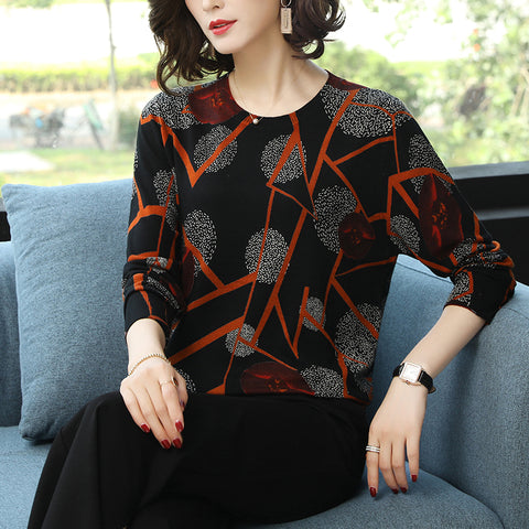 Elegant Floral Print Pullover Warm Long Sleeve Soft Sweater