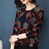 Elegant Floral Print Pullover Warm Long Sleeve Soft Sweater