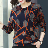 Elegant Floral Print Pullover Warm Long Sleeve Soft Sweater