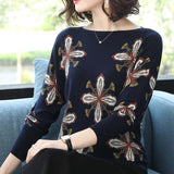 Winter Printed sweater pullover long sleeve elastic knitted top sweater