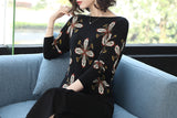 Winter Printed sweater pullover long sleeve elastic knitted top sweater