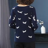 Pullovers O-Neck Fox Pattern Print Long Sleeve Knitted Loose Sweater