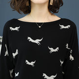 Pullovers O-Neck Fox Pattern Print Long Sleeve Knitted Loose Sweater