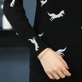 Pullovers O-Neck Fox Pattern Print Long Sleeve Knitted Loose Sweater