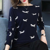 Pullovers O-Neck Fox Pattern Print Long Sleeve Knitted Loose Sweater