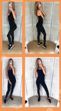 Black Casual Cool Sexy Backless Solid Skinny Shell O-Neck Sleeveless Jumpsuit