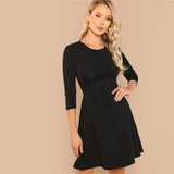 Black Elegant Lace Contrast Backless Long Sleeve Party Dress