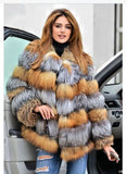 Elegant Patchwork Natural Fox Fur Coffee & Silver Fox Fur Parka