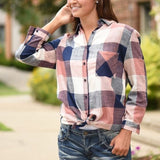 Long Sleeve Button Loose Plaid Shirt Top