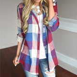 Long Sleeve Button Loose Plaid Shirt Top