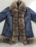 Denim Natural Fox Fur Thick Warm Parka