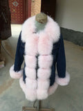 Denim Natural Fox Fur Thick Warm Parka