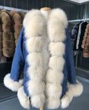 Denim Natural Fox Fur Thick Warm Parka