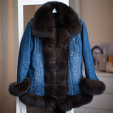 Denim Natural Fox Fur Thick Warm Parka