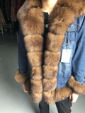 Denim Natural Fox Fur Thick Warm Parka