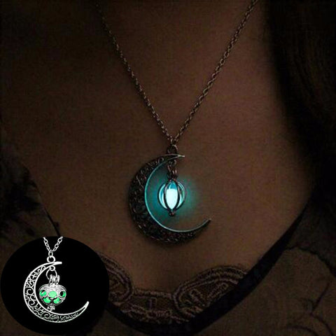 Hot Moon Glowing Necklace Gem Charm Silver Plated Halloween Gifts