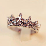 Vintage Silver Crystal Drill Hollow Crown Shaped Queen Temperament Ring