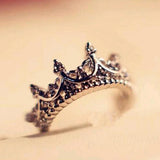 Vintage Silver Crystal Drill Hollow Crown Shaped Queen Temperament Ring