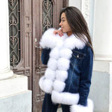 Denim Natural Fox Fur Thick Warm Parka