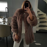 Long Real Fox Fur Coat Winter Genuine Natural Fur Jacket