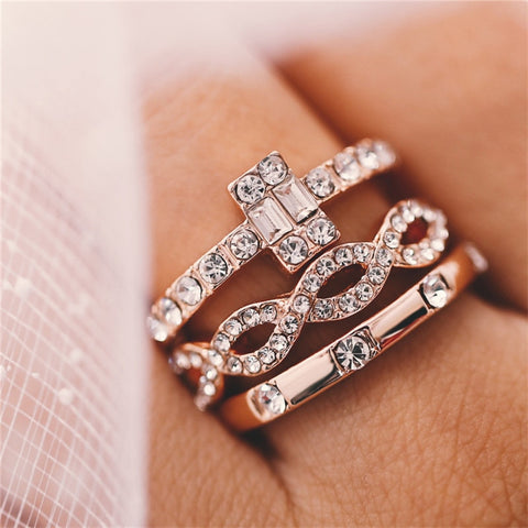 Elegant Geometry Intersect Crystal Rings Set