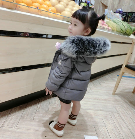 Winter Warm Real Fur Hooded Jackets for Boy Girl Outerwear