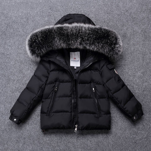 Winter Warm Real Fur Hooded Jackets for Boy Girl Outerwear