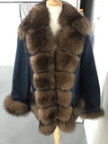 Denim Natural Fox Fur Thick Warm Parka