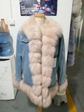 Denim Natural Fox Fur Thick Warm Parka