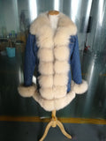 Denim Natural Fox Fur Thick Warm Parka