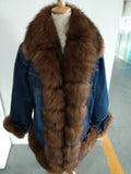 Denim Natural Fox Fur Thick Warm Parka