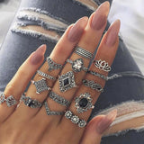 Bohemian Vintage Ring Stone Silver Midi Finger Knuckle Ring Set