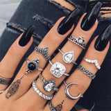 Bohemian Vintage Ring Stone Silver Midi Finger Knuckle Ring Set