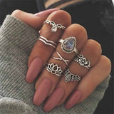 Bohemian Vintage Ring Stone Silver Midi Finger Knuckle Ring Set