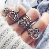 Bohemian Vintage Ring Stone Silver Midi Finger Knuckle Ring Set