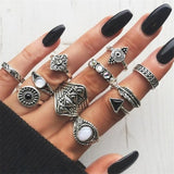 Bohemian Vintage Ring Stone Silver Midi Finger Knuckle Ring Set