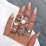 Bohemian Vintage Ring Stone Silver Midi Finger Knuckle Ring Set