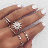 Bohemian Vintage Ring Stone Silver Midi Finger Knuckle Ring Set