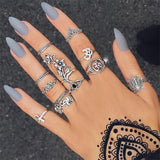 Bohemian Vintage Ring Stone Silver Midi Finger Knuckle Ring Set