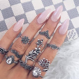 Bohemian Vintage Ring Stone Silver Midi Finger Knuckle Ring Set